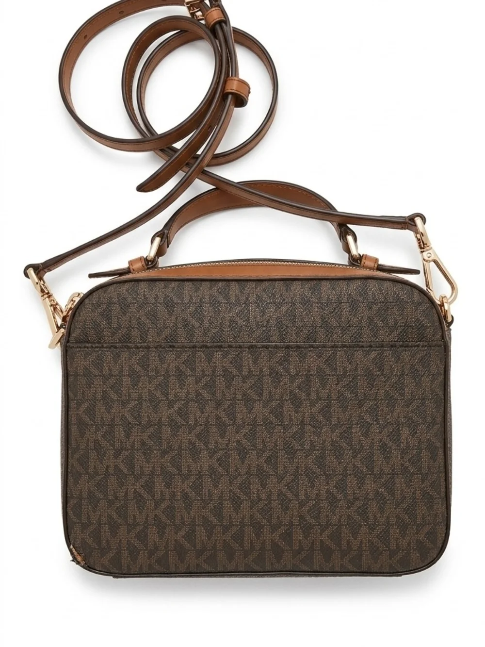 Michael Kors Dark Brown MK Logo Messenger Bag with Gold Hardware